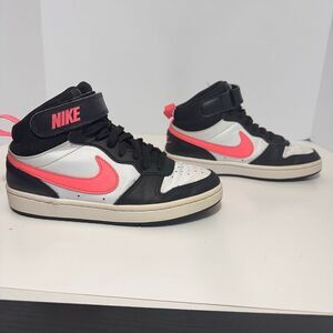 Nike Court Borough Mid 2 Sneakers Black White Pink | Youth Size 4